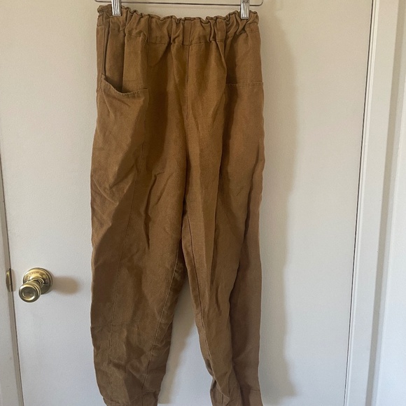 OZMA Pants - OZMA Utility Heavy Laundered Linen Pant Small in Carob / Tobacco